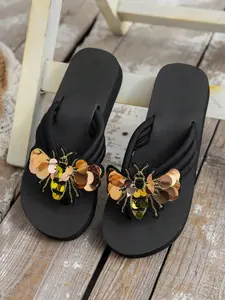 Women's 3cm Thick Sole Sandals, 3D Glitter Bee Design, Open Toe, Chic Summer Shoes, Casual Style, Medium Width, Eva Material, Unique Sandals