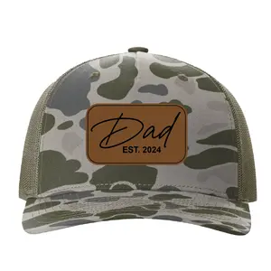 CAMO Dad EST 2024 Vegan Leather Patch Cap, Richardson 112, Structured Five-Panel Hat, Cap Daddy