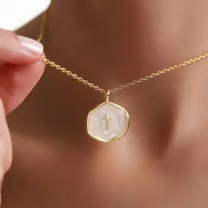 Enamel Cross Pendant Necklace, Simple Christian Pendant with Tiny Cross Necklace for Women, Faith Jewelry, Religious Ornament, Baptism & Valentine Gift