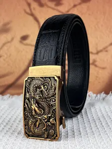 Men's belt, Trendy Exquisite Belt, retro double dragon relief design, alloy material automatic buckle, available in 110cm, 120cm, 130cm, embossed belt, 3.5cm wide ratchet groove belt, suitable for holiday parties, dances, Halloween gifts