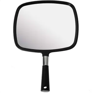 Large Hand Mirror with Comfy Handle - Black Portable Handheld Mirror - 9" x 13"