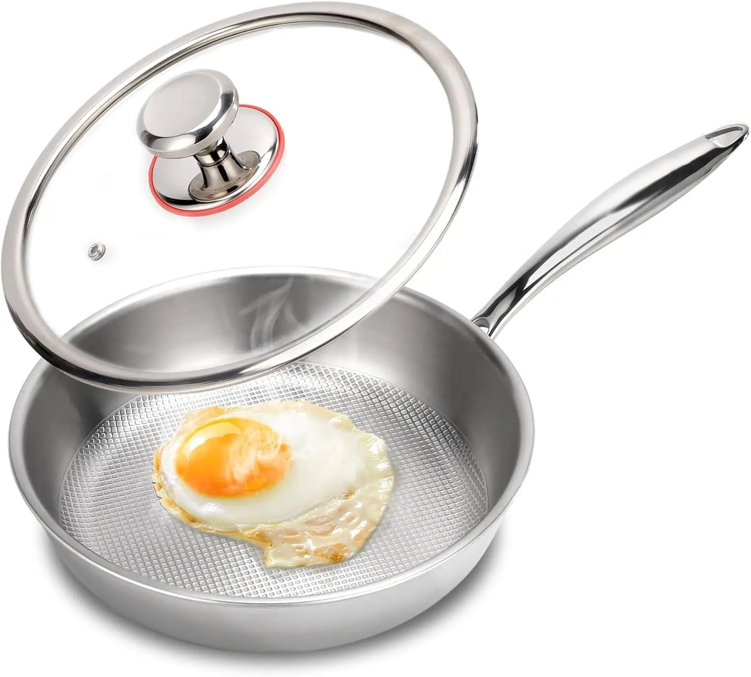 8" Titanium Pans for Cooking,Pure Healthy Titanium Frying Pan | Non-Toxic PFAS/PFOA/PTFE Free Titanium Hammered Cookware with Lid for Even Heating, Induction Compatible Oven & Broiler Safe
