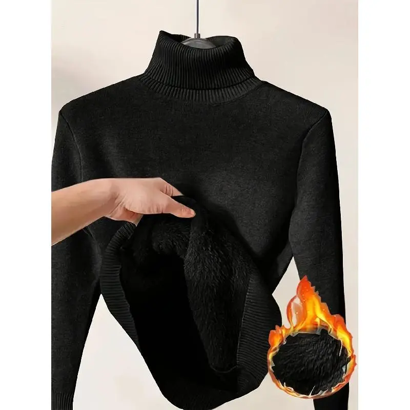 European and American Cross-Border Amazon Fleece-Lined Thickened Turtleneck Sweater Elegant Inner Wear Warm Pullover One-Piece Fleece Knit European and American Cross-Border Amazon Fleece-Lined Thickened Turtleneck Sweater Elegant Inner Wear Warm Pullover One-Piece Fleece Knit