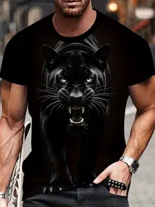 Men's Sport Outdoor Gym Shirt 3D Panther Print Short Sleeve Summer Top, Casual Fitted Streetwear, All Seasons, All over Print