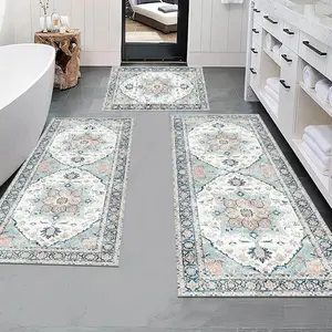 Bohemian Style Bathroom Mat Set, 3 Counts/set Bathroom Rug Set Non-slip Soft Floor Mat, Stain Resistant Easy To Clean Bathroom Carpet for Bathroom, Kitchen, Living Room