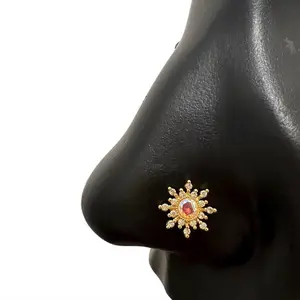 Statement Gold Sunburst Nose Stud for Women - Surgical Steel L-Shape Bar Piercing Jewelry