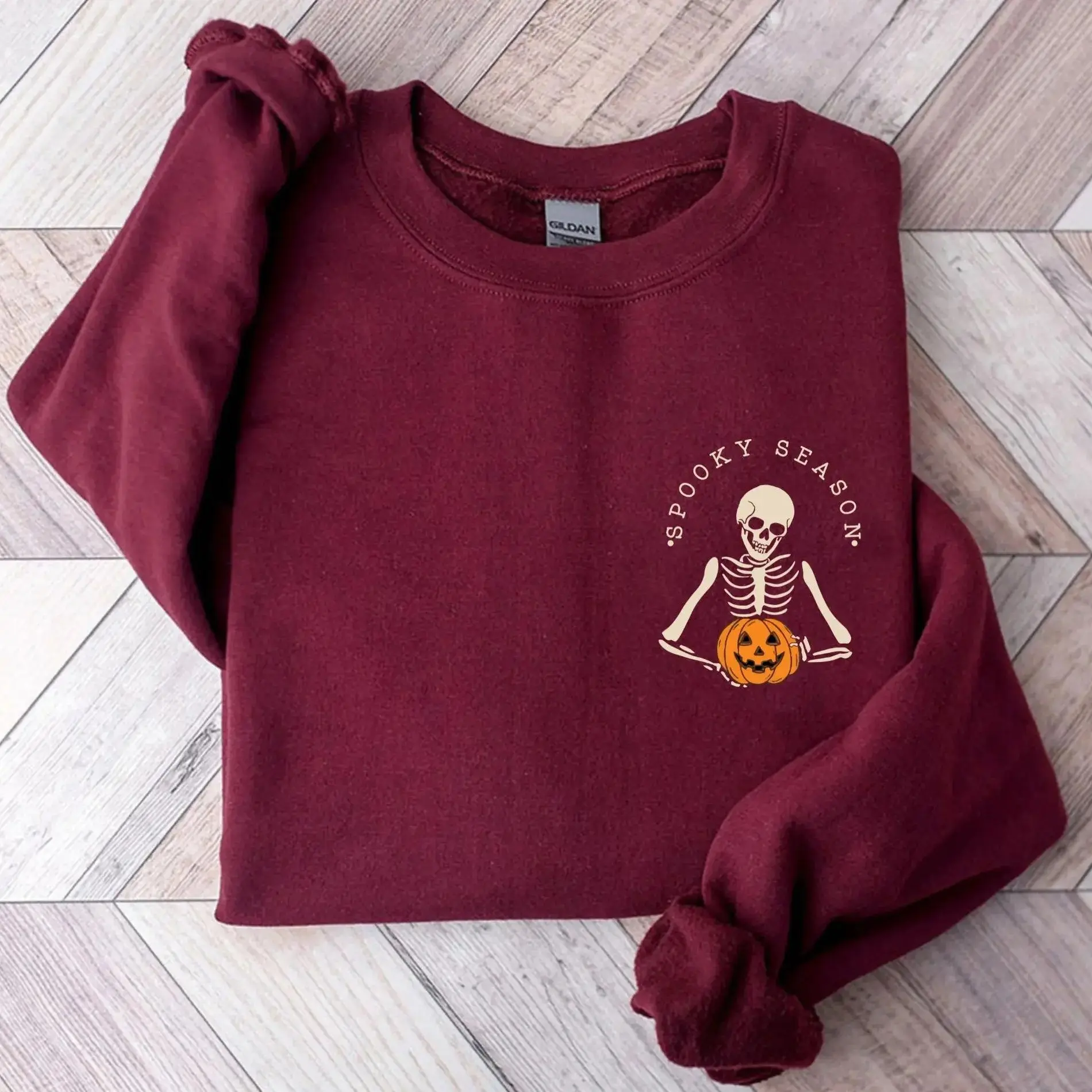 Spooky Season Sweatshirt, Minimal Skeleton Pocket Crewneck, Halloween Graphic Sweatshirt, Cozy Fall Spooky Apparel, Cute Autumn Outfit, Halloween Gift for Women & Men