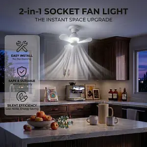 2pcs 2-in-1 Socket Fan Lights, E26/E27 Screw-in Ceiling Fan, Portable Three-Blade Small Pendant Fan Light, LED Pendant Fan Light, Modern Mood Lighting, Bulb Screw in Ceiling Fan with Lights, Ideal for Bedroom Living Room Kitchen Garage, No Wiring Needed