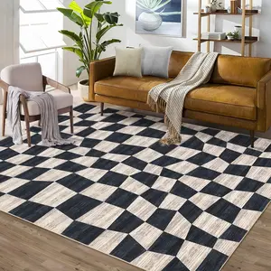 【GARVEE】8x10 Checkered Rug Washable Non Slip Large Area Rug for Living Room Modern Boho Area Throw Covers Stain Resistant Soft Plaid Carpet for Garden Farmhouse Classroom Home Decor, Navy