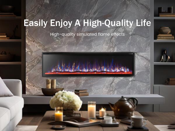 72" Electric Fireplace, Wall Mounted with Remote Control, 750W/1500W Timer, Crystal, Fake Charcoal & Firewood Bed[live]
