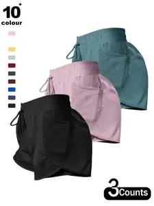 Women's Plain Pocket Drawstring Waist Sports Shorts, Gym Shorts, Casual Sport Shorts, Athleisure Shorts, Sporty Quick-drying 2 in 1 Wrap Shorts, Women's Sportswear for Running Workout