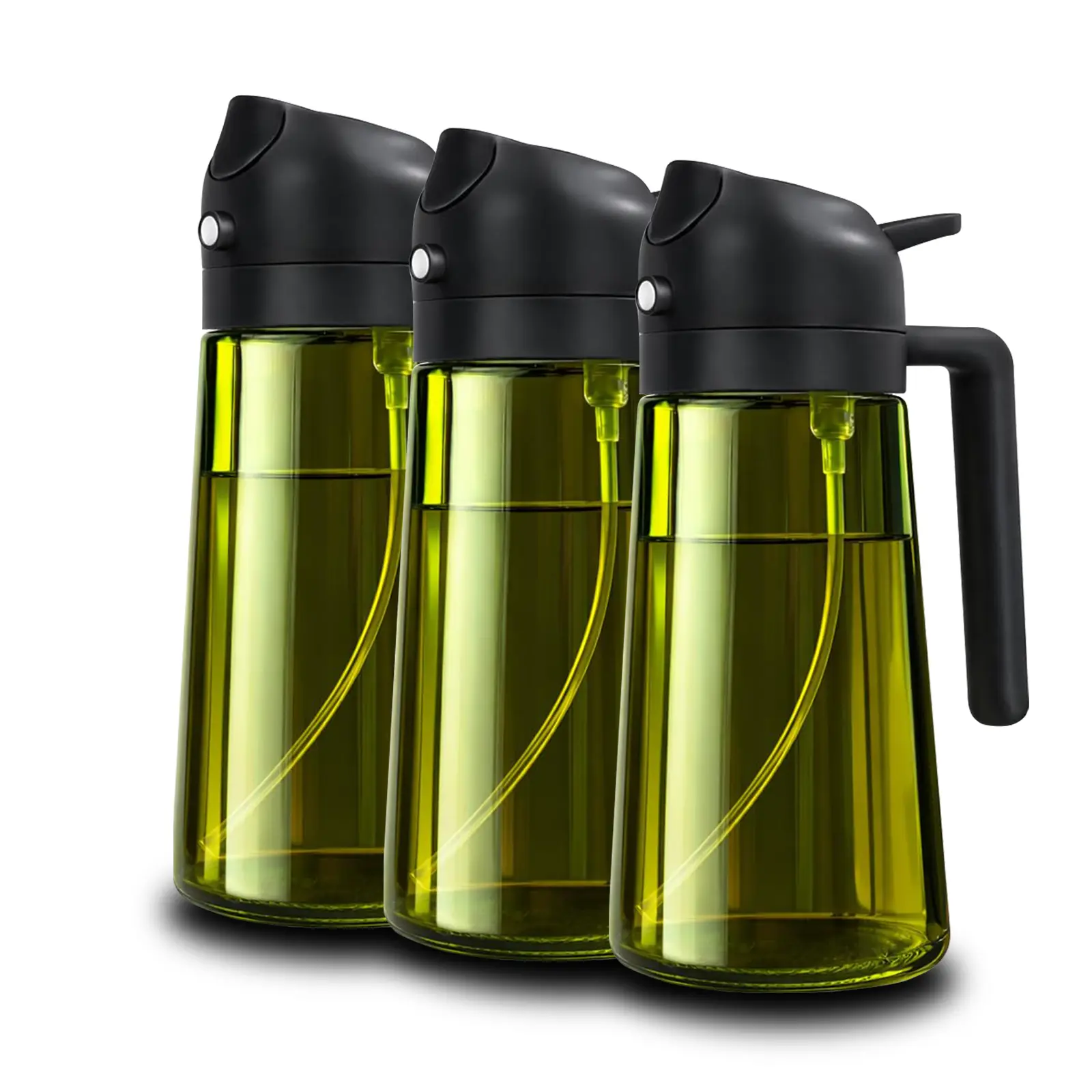 3PCS 2 in 1 Oil Sprayer and Oil Dispenser for Kitchen - 16oz/470ml Light-Blocking Dark Olive Oil Spray Bottle for Cooking, Air Fryer, Salad & BBQ Utensils