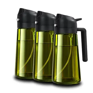 3PCS 2 in 1 Oil Sprayer and Oil Dispenser for Kitchen - 16oz/470ml Light-Blocking Dark Glass Olive Oil Spray Bottle for Cooking, Air Fryer, Salad & BBQ Utensils