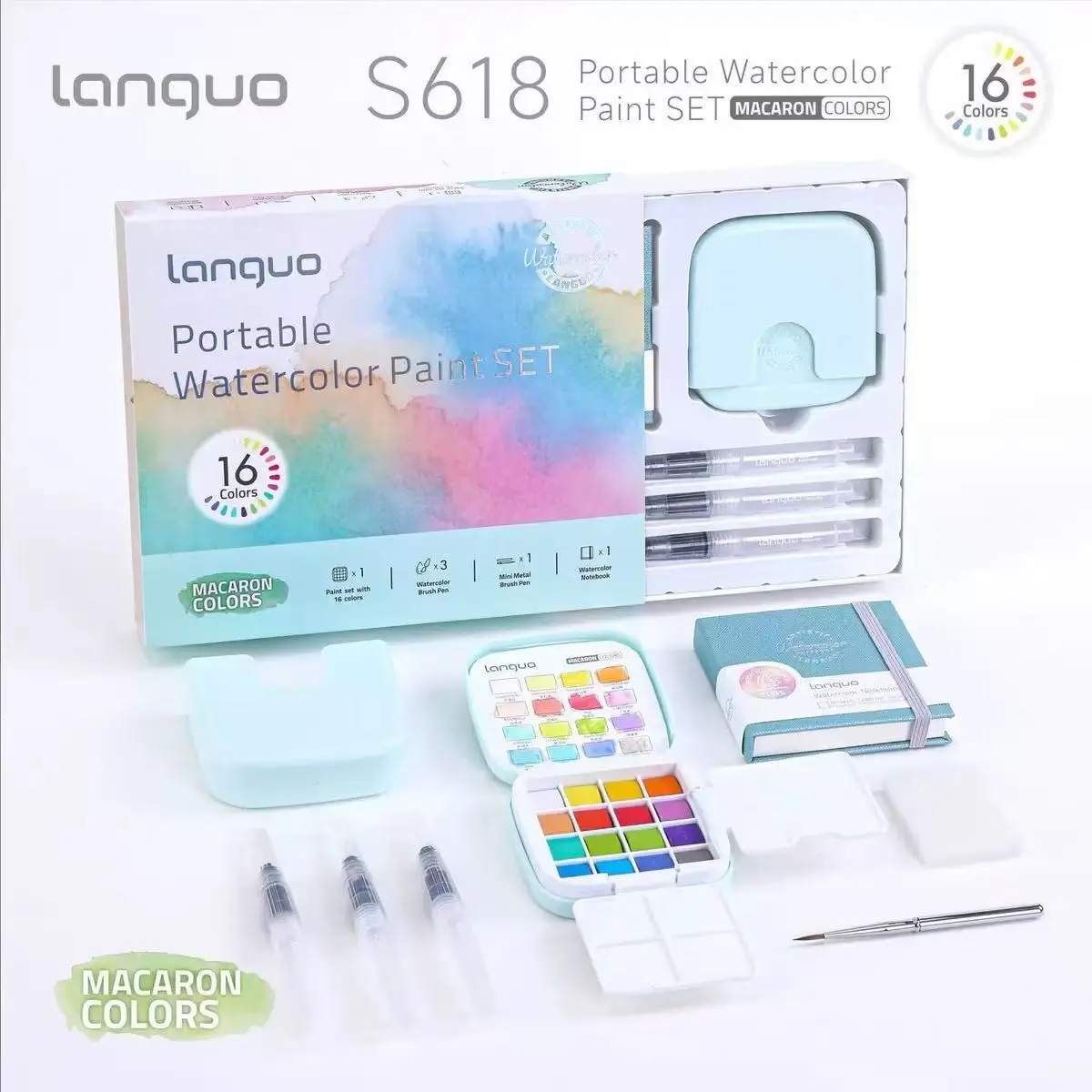 Watercolor Paint Set for Adults & Professional Artists - 16 Watercolor Tubes Set , 4 Painting Brushes ，1 Palette，1 Drawing book, Watercolor Workbook, Art Practice Booklet | Vibrant Water Color Art Painting Supplies