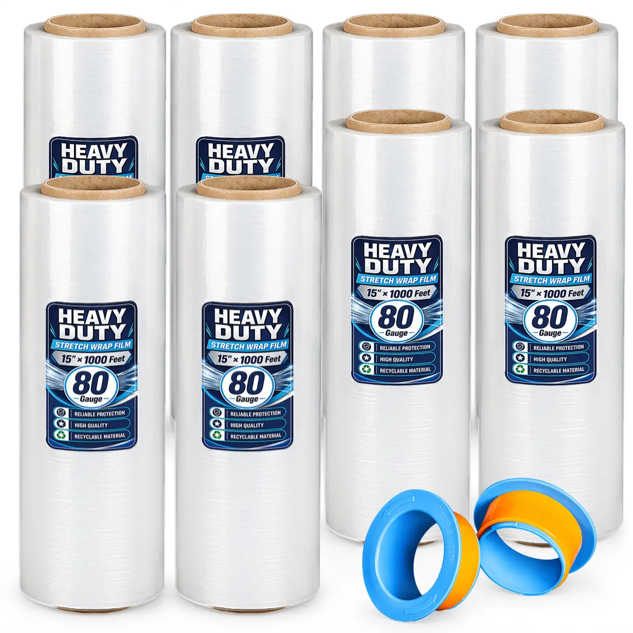 Heavy-Duty Stretch Wrap Rolls with Handles, 8-Pack 15in Wide 80 Gauge Plastic Wrap, 1000ft for Pallet Wrapping Shipping Moving (Sports & Outdoor Accessories)