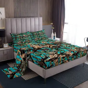 Feelyou Decorative Bedsheet Sets for Boys - Wild Hunting Tree Branches Leaf Design, Deep Pocket Fitted Sheet, Botanical Nature Theme Linens Set