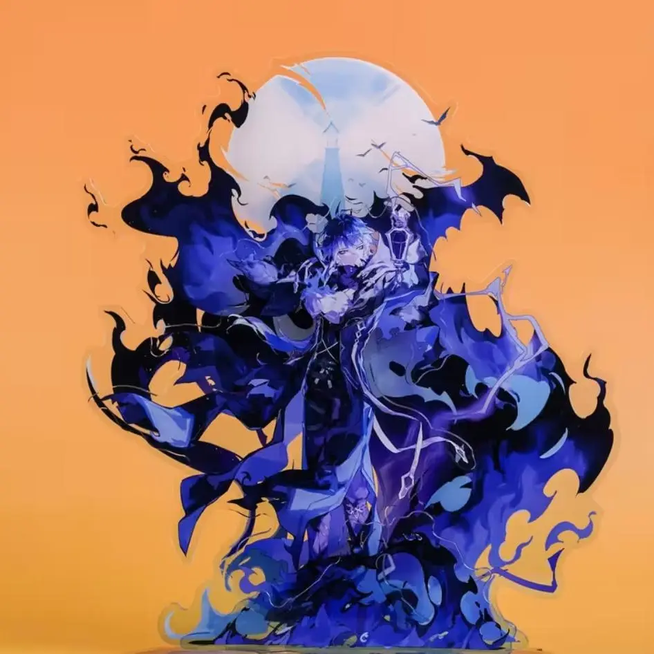Genshin Impact Flins Multi-Layer Acrylic Satndee 15cm (6in) - Moonlit Hydro Scene Fandom Decor, Acrylic Figure Desktop Decoration