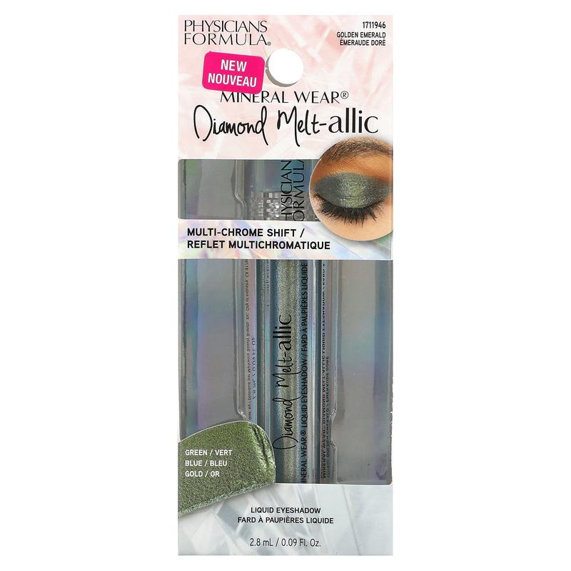 Physicians Formula Mineral Wear, Diamond Melt-allic Liquid Eyeshadow, 1711946 Golden Emerald, 0.09 fl oz (2.8 ml)