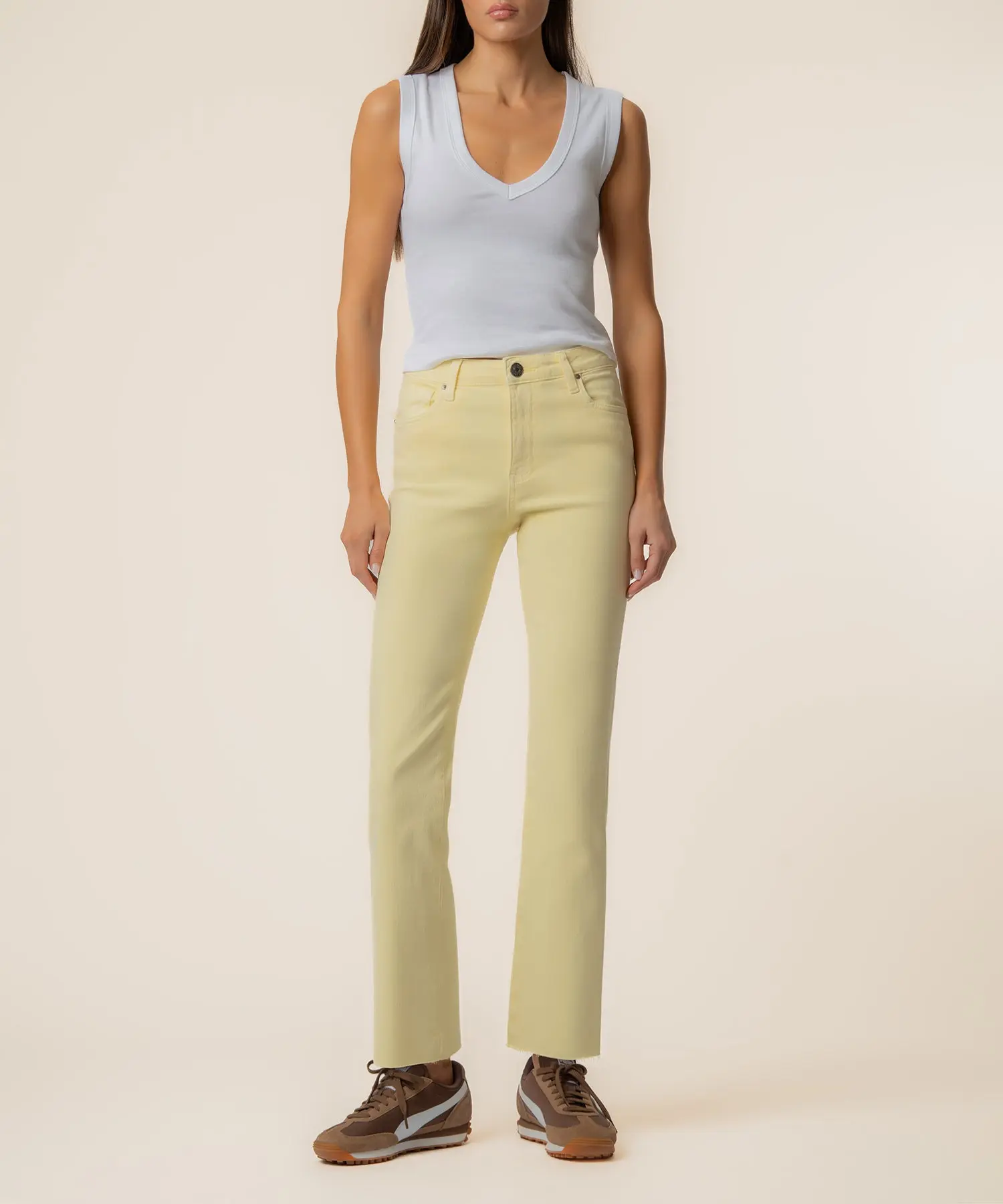 Kelsey High Rise Ankle Flare in Pastel Yellow
