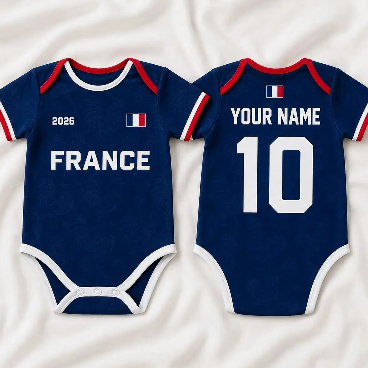 Custom France Baby Soccer Bodysuit, Personalized French Football Baby Outfit, France Jersey Onesie, Name & Number Gift