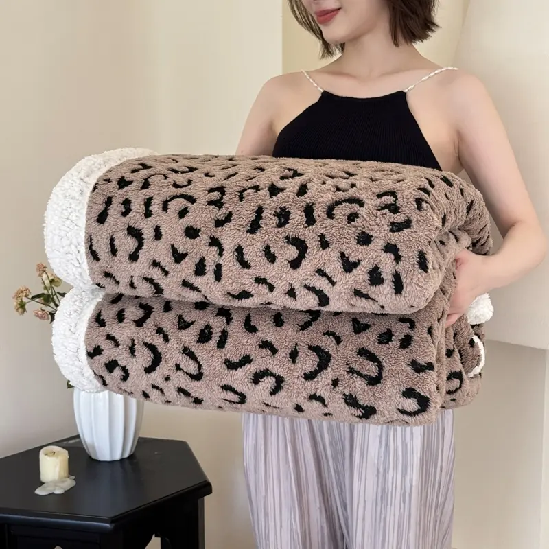 Double Layer Leopard Print Blanket, Home Rest, Office Nap, Outdoor Camping, Soft Comfortable, Fashion Versatile, Warm Cozy, Multiple Colors Sizes, Leopard Pattern Blanket, Soft Comfy Blanket, Blankets For Bed