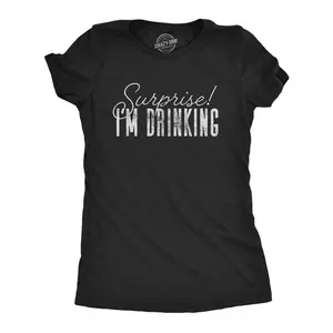Womens Surprise I'm Drinking T Shirt Funny Beer Party Graphic Novelty Shirt Funny Womens T Shirts Cute Vintage Fashion Casual Ladies T-Shirt Gift Funny Drinking Top Women's Novelty Tees Black