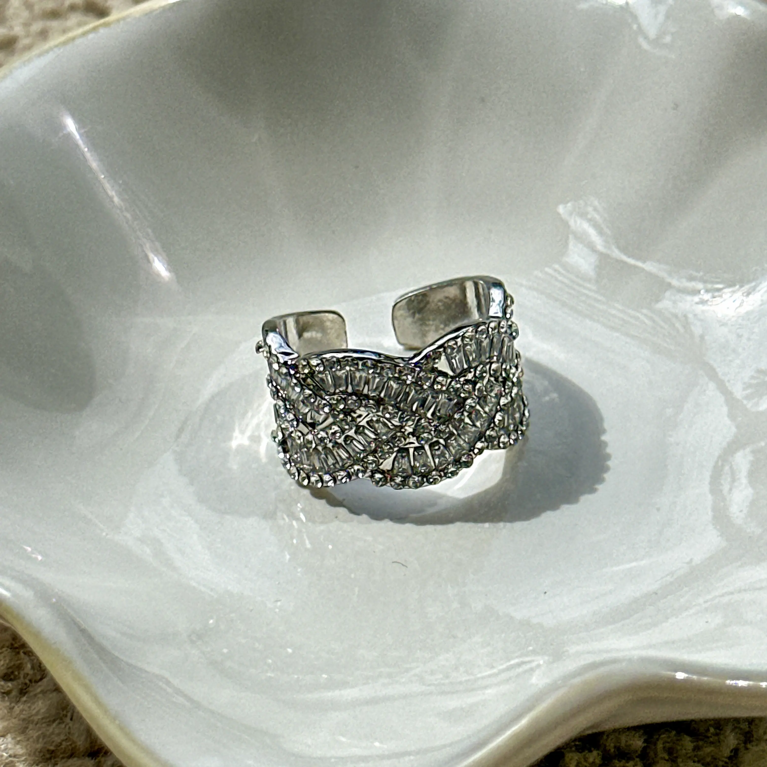 Vintage Crystal Lace Ring | Adjustable Statement Ring | Art Deco Jewelry | Glam Cocktail Ring
