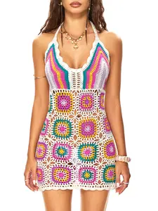 TikTokShop BlackFriday Christmas FAIRY SEASON Women's Crochet Beach Cover Up Dress - Boho Chic Aztec Design Sleeveless Maxi for Summer Vacation | Your Ultimate Pool to Party Essential, Beach Vibes