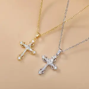 Ladies' rhinestone cross pendant necklace, exquisite cross necklace, fashionable religious jewelry suitable for party and daily clothing decoration, versatile and exquisite trendy charm necklace as a birthday gift