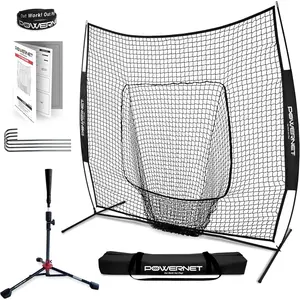 Softball Baseball Training Equipment Bundle, Portable Baseball Tee & Baseball Net for Hitting, Pitching Net + Carry Bag (Black 7x7 Net & Tee)