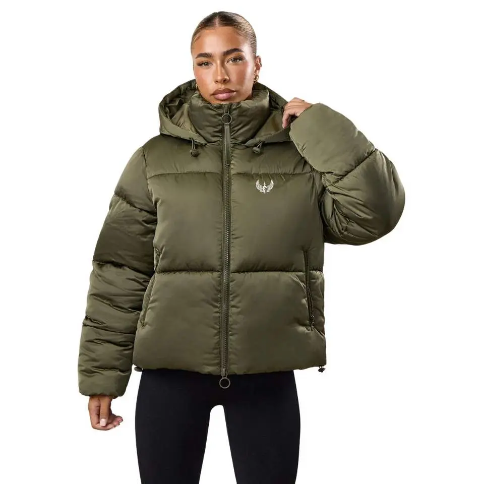 Olive Cropped Puffer Jacket