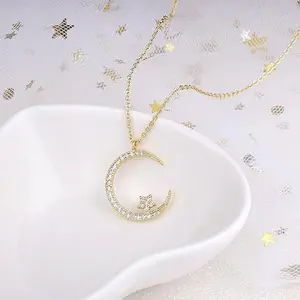 Sparkling Star & Moon Zircon Collarbone Necklace for Women, Delicate Luxury Jewelry, Perfect Unique Birthday Gift for Girls & Students  "hers gift  "