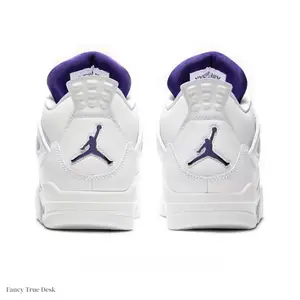 White and Purple Mid-Top Retro Sneakers with Leather Upper and Mesh Side Panels for Classic Court Style
