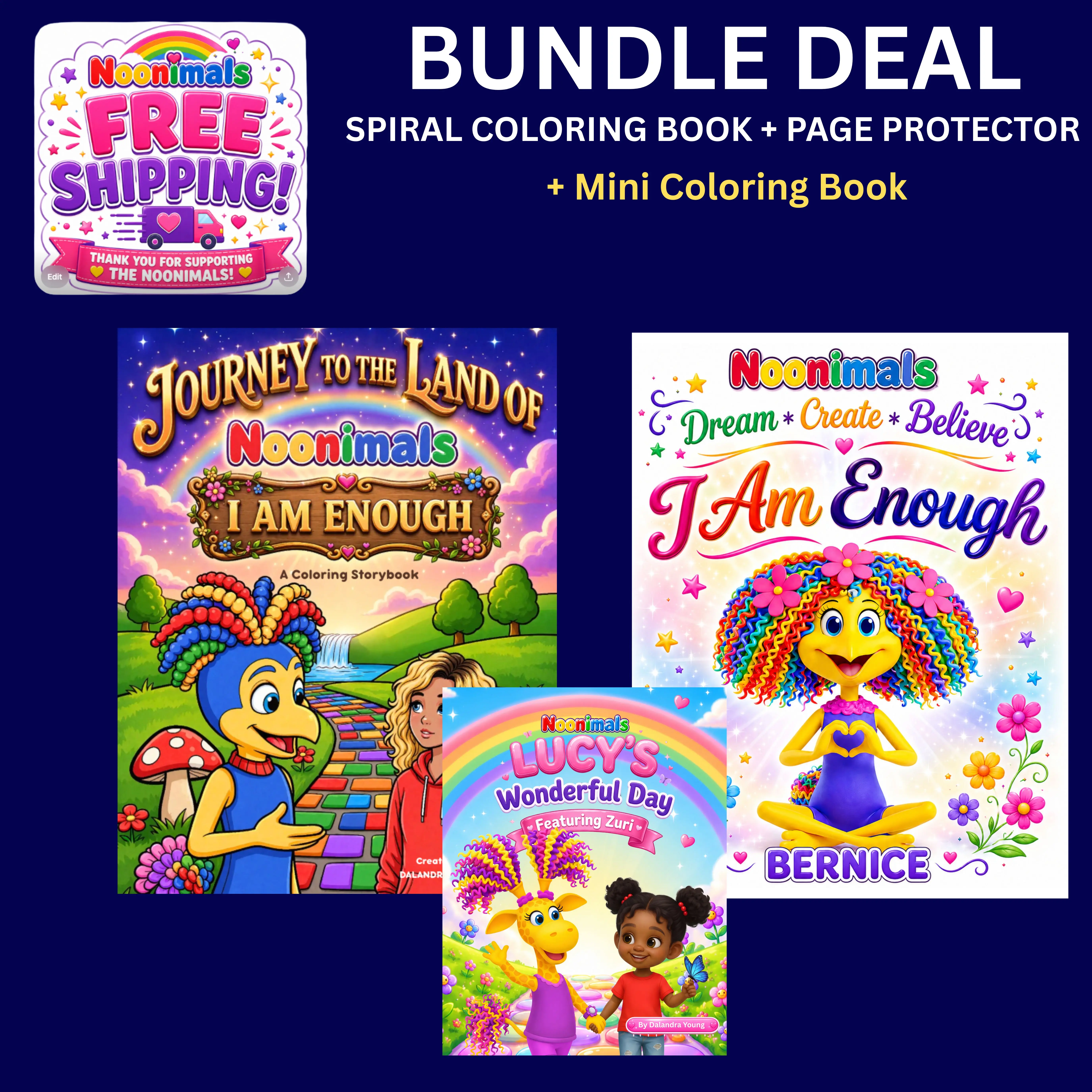 BUNDLE DEAL - Journey To The Land Of Noonimals Spiral Coloring Book | Page Protector | Mini Spiral Coloring Book