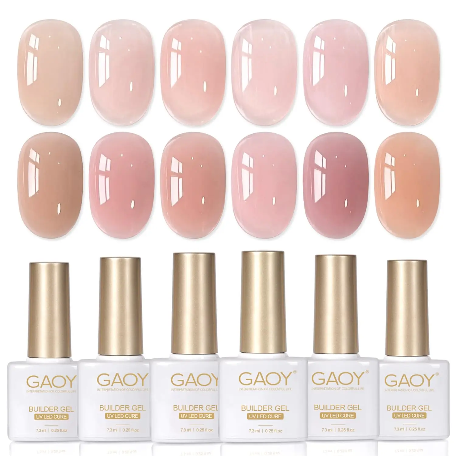 GAOY 6 Colors Builder Gel Set for Nails, Milky White Pink Nude Sheer Jelly Nail Strengthener, Soak Off Nail Extension Hard Gel, Rose Jelly, Base Coat Top Coat Needed