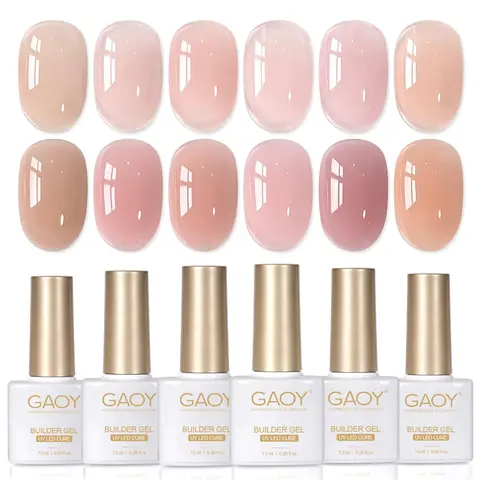 GAOY 6 Colors Builder Gel Set for Nails, Milky White Pink Nude Sheer Jelly Nail Strengthener, Soak Off Nail Extension Hard Gel, Rose Jelly, Base Coat Top Coat Needed