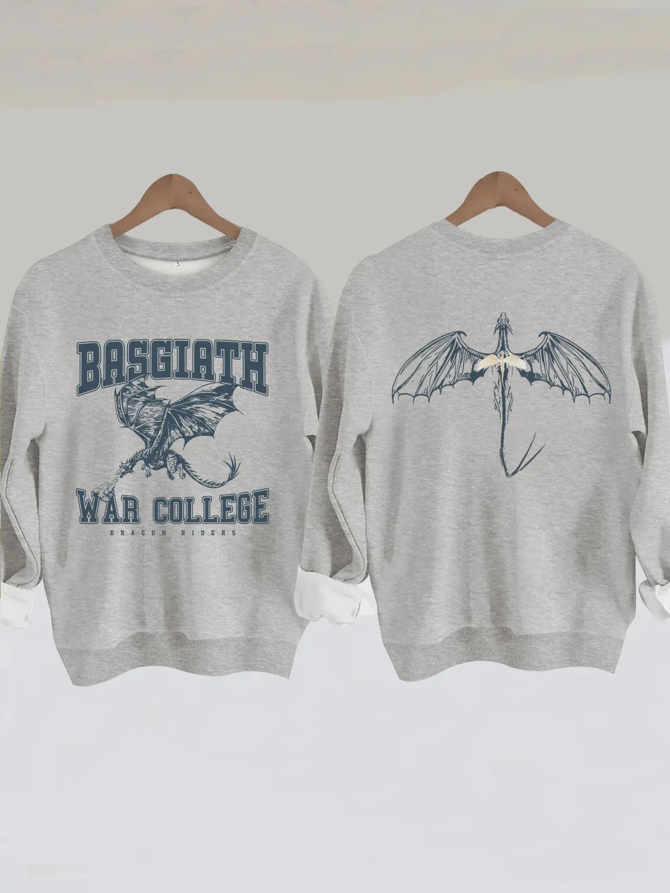 Fourth Wing 4 Legs Dragon Long Sleeve Print Cozy Sweatshirt, Basgiath College 2-Sided Fitted Sweatshirt, Booktok Crewneck, Vintage Fourth Wing Shirt, Printed Casual Style Fall & Winter, Womenswear