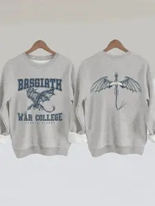 Fourth Wing 4 Legs Dragon Long Sleeve Print Sweatshirt, Basgiath College 2-Sided Fitted Sweatshirt, Booktok Crewneck, Vintage Fourth Wing Shirt, Casual Style Fall & Winter, Womenswear