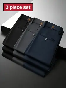 Men's New Loose Straight Leg Elastic Stretch Formal Pants, Anti-Wrinkle Comfortable Business Trousers, Casual Fashion for Work Travel Golf, Casual Fashionable Pocket