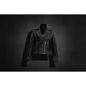 Studded Lambskin Leather Biker Jacket