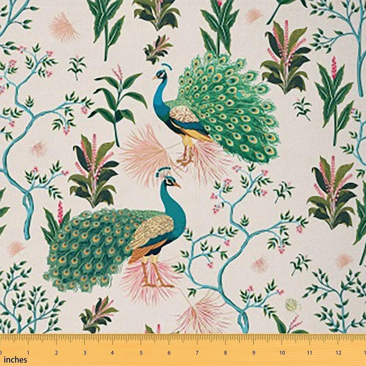 Peacock Fabric Animal Theme Upholstery Fabric Chairs Peacock Feathers Design Decorative Tree Branches Pattern Soft Flannel