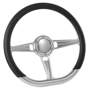 14" D Type Billet Steering Wheel Black Half Wrap Muscle Car GMC W/Horn Button