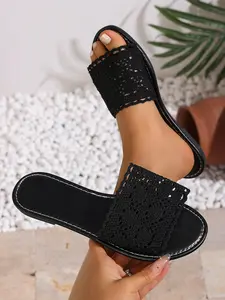 Women's Crochet Slippers, Bohemian Flat Toe-Open Sandals, Summer Beach Casual Shoes, Comfortable and Stylish Footwear