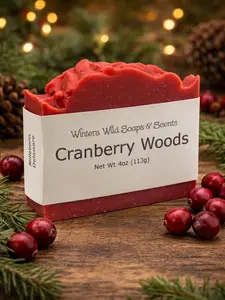 Cranberry Woods Bar Soap Net Wt. 4oz Festive Blend with Juicy Cranberry Crisp Citrus Fresh Apple & Warm Cinnamon