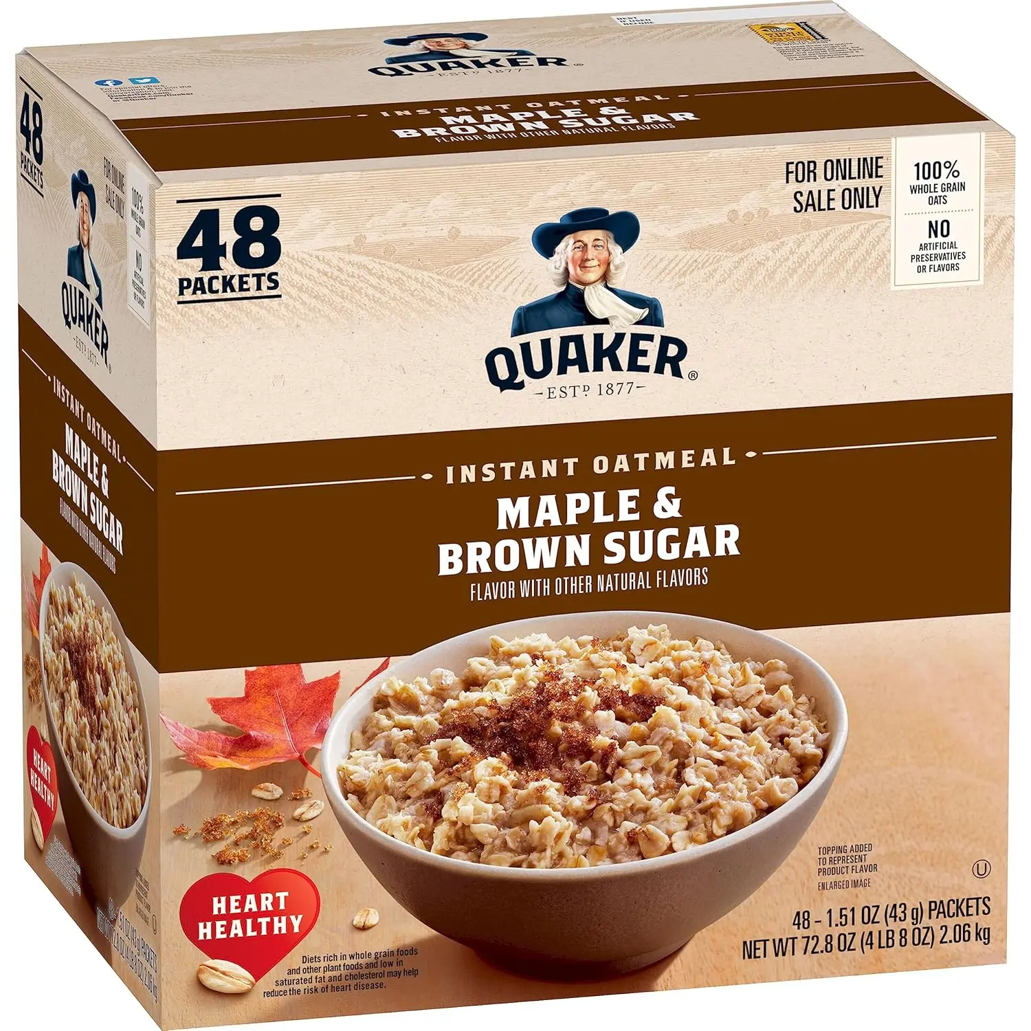 Quaker Instant Oatmeal, Maple & Brown Sugar, Individual Packets, 1.51 Ounce (Pack of 48) Quaker Instant Oatmeal, Maple & Brown Sugar, Individual Packets, 1.51 Ounce (Pack of 48)