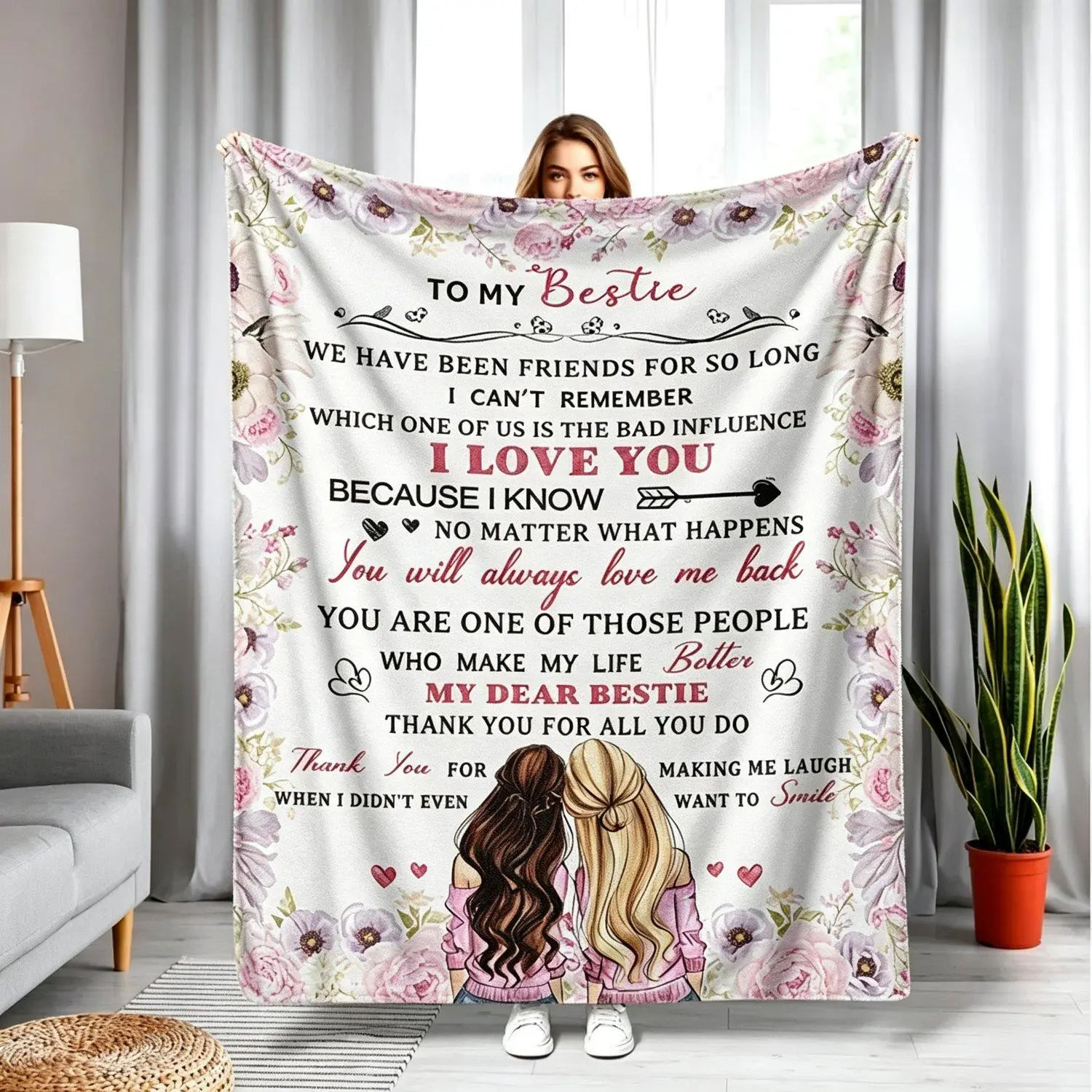 High Definition Printed Blanket Sister Gift BFF Gift Best Friend Gift Suitable for Sofa Bed Travel Comfortable Office Warm Nap Small Cover Flannel Style Blanket Back to School Back to School Shopping Cozy Home Use