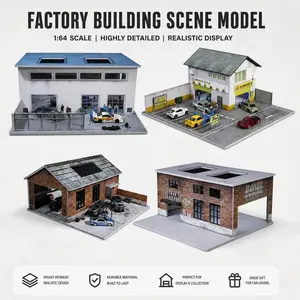Diorama 1/64 Scale Car Garage Model LED Lighting City factory Building Model Fits For 1/64 Hot Wheels Model Car Display Case Collections Gift Toys