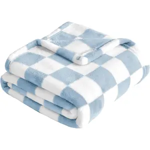 Checkered Fleece Baby Blanket for Boys, Ultra Soft Cozy Fluffy Infant Toddler Newborn Receiving Blankets for Crib Stroller, 30''x40'', Blue