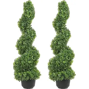 TikTokShopBlackFridayVEVOR Artificial Boxwood Spiral Topiary Trees, 3ft Tall (2 Pieces) Faux Plant Outdoor, All-Year Green Fake Plant with Replaceable Leaves for Decorative/Indoor/Porch/Garden