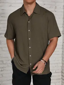 Men's Modern Casual Knit Jacquard Solid Color Shirt, Fashionable Comfortable Fit for Any Occasion, Formal & Leisure Wear